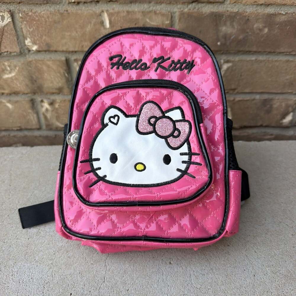 Hello Kitty Hot Pink Quilted Mini Backpack 2 Pocket Purse Adjustable Straps
